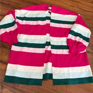 Crown & Ivy Womens  Pink Long Open Cardigan Stripes Size Large NWT